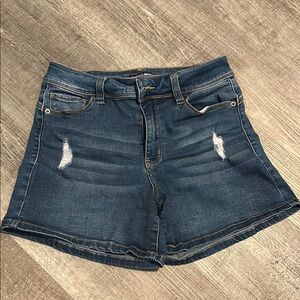 Fashion Nova Blue Jean Shorts with Distressed Details